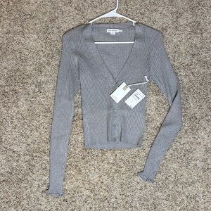 Good American Heather Grey Ribbed Cardigan